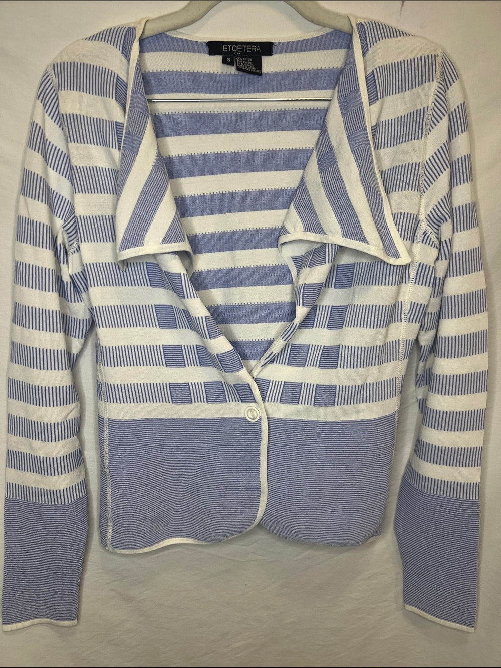 Etcetera  Blue and White Striped Women's Cardigan Sweater